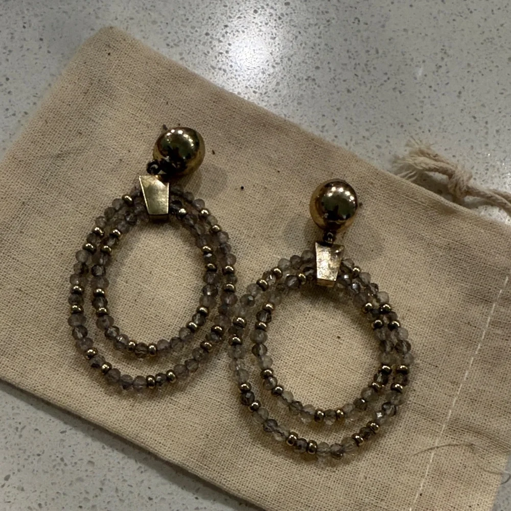 Elegant Gold and Silver Beaded Earrings - Picture 4 of 4